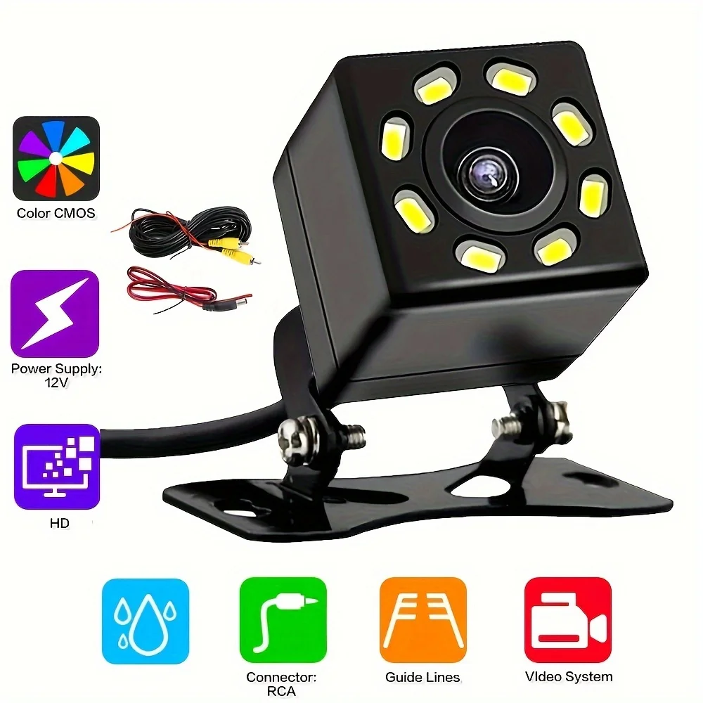 Car Rear View Backup Camera Reverse 8 LED Parking Reverse Camera For 12V Bus Truck Trailer RV Caravan For Monitor