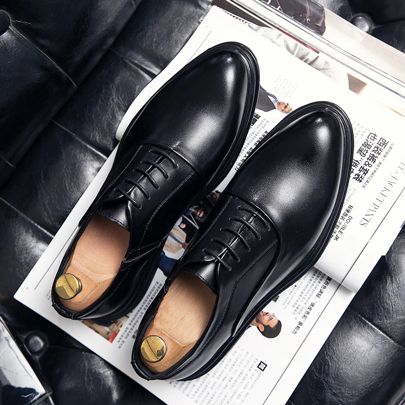 Men\'s Business Dress Shoes Office Leather Shoes Mens Lace-up Casual Wedding Party Shoes Fashion Men Flats Plus Size