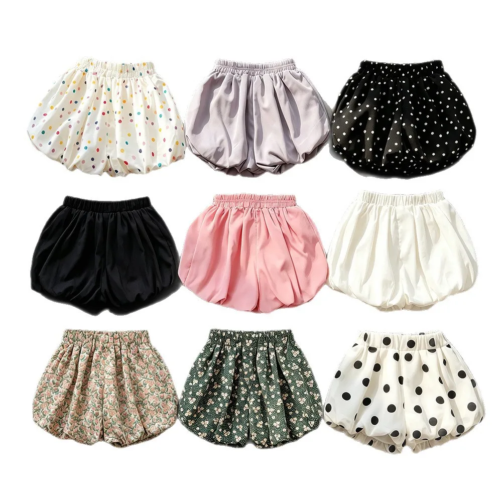 Toddler Girls Bubble Bloomers Shorts Summer Elastic Waist Pumpkin Shorts Polka Dot Floral Solid Loose Kids Casual Short Pants