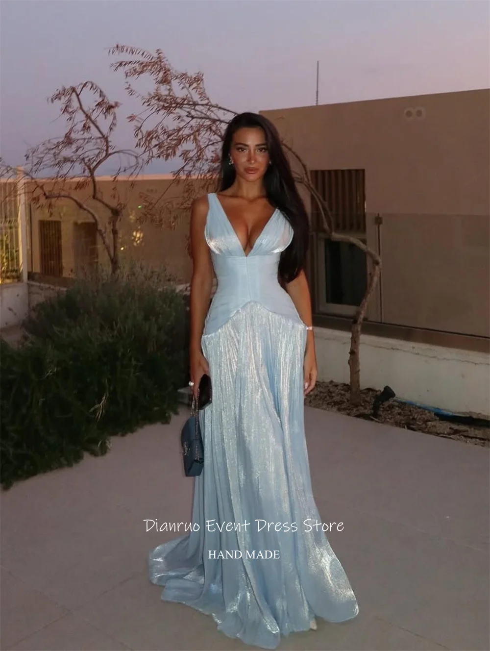Dianruo Вечерние платья без рукавов с V-образным вырезом и высоким разрезом Платья трапециевидной формы для особых случаев Блестящие сексуальные современные платья для выпускного вечера по индивидуальному заказу