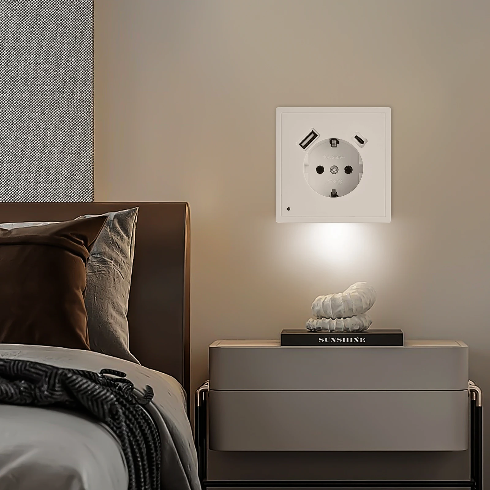 Type C USB Wall Socket with Night Light C A USB Port 5V 2A pared outlet electrique outlet usb murale steckdose