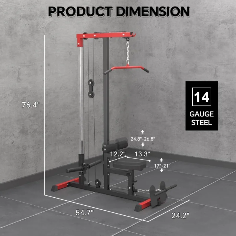 CSPART Power ,Adjustable Pull Down LAT Row Cable Machine with High and Low Pulley Stations,Heavy Duty U