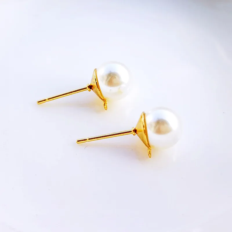 50pair 5 6 7 8mm Round Immitation Pearls Earrings Post Studs Linkers Connectors DIY Women Dangle Baroque Pearl Earrings Making