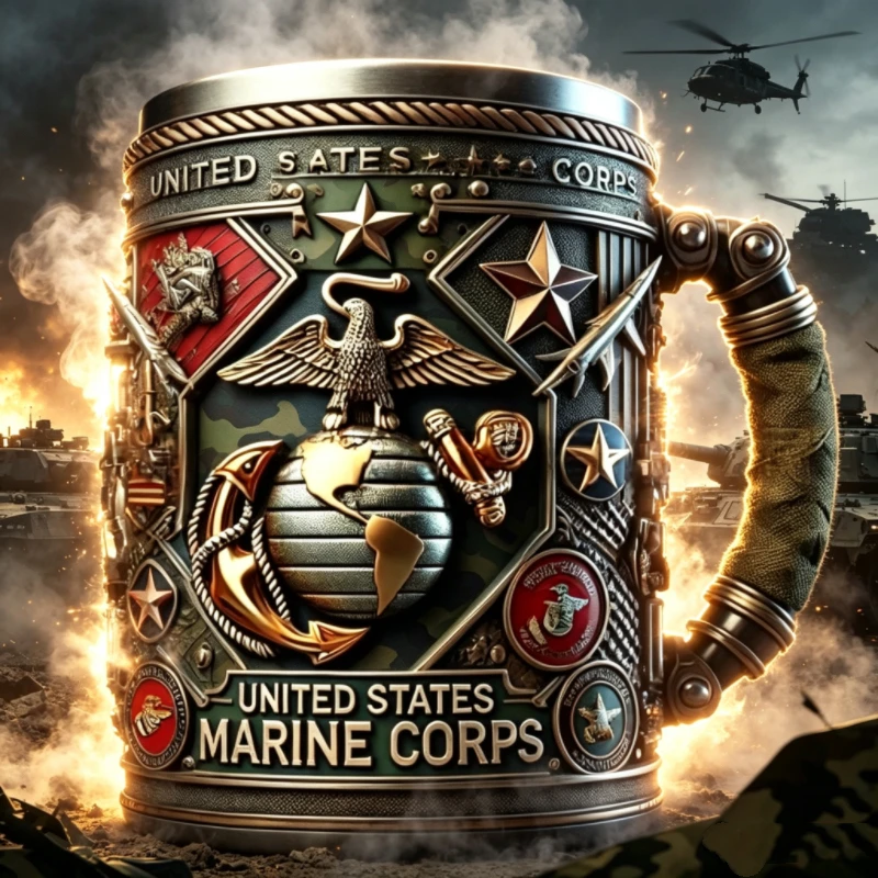 Tactical Military Beer Stein 3D Army Vest & Rifle Design Resin Mug 304 Stainless Steel Liner Patriotic Coffee Cup