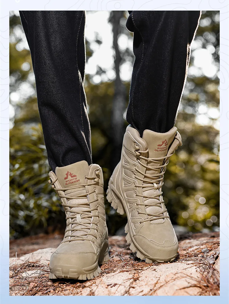 High-Top Leder Herren Stiefel Atmungsaktive Desert Combat Stiefel Outdoor Rutschfeste Wanderstiefel Herren Motorradstiefel Arbeits Stiefeletten – Detail 8