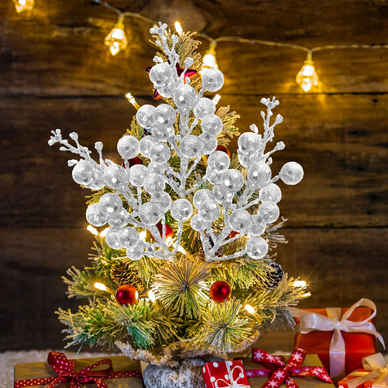 

10 Pcs Artificial Berry Cuttings Decor Christmas Decorations Stems Accessories for Tree Glitter Berries Foam Branches Office
