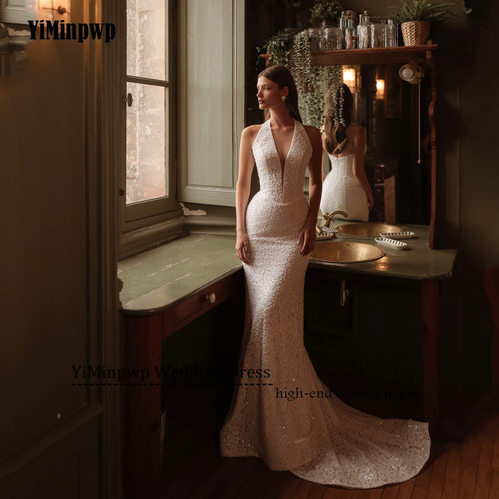 Customized Lace Wedding Dresses 2025 Luxury Mermaid Sleeveless O-Neck Beaded vestidos de novia Exquisite Bride Gowns Backless