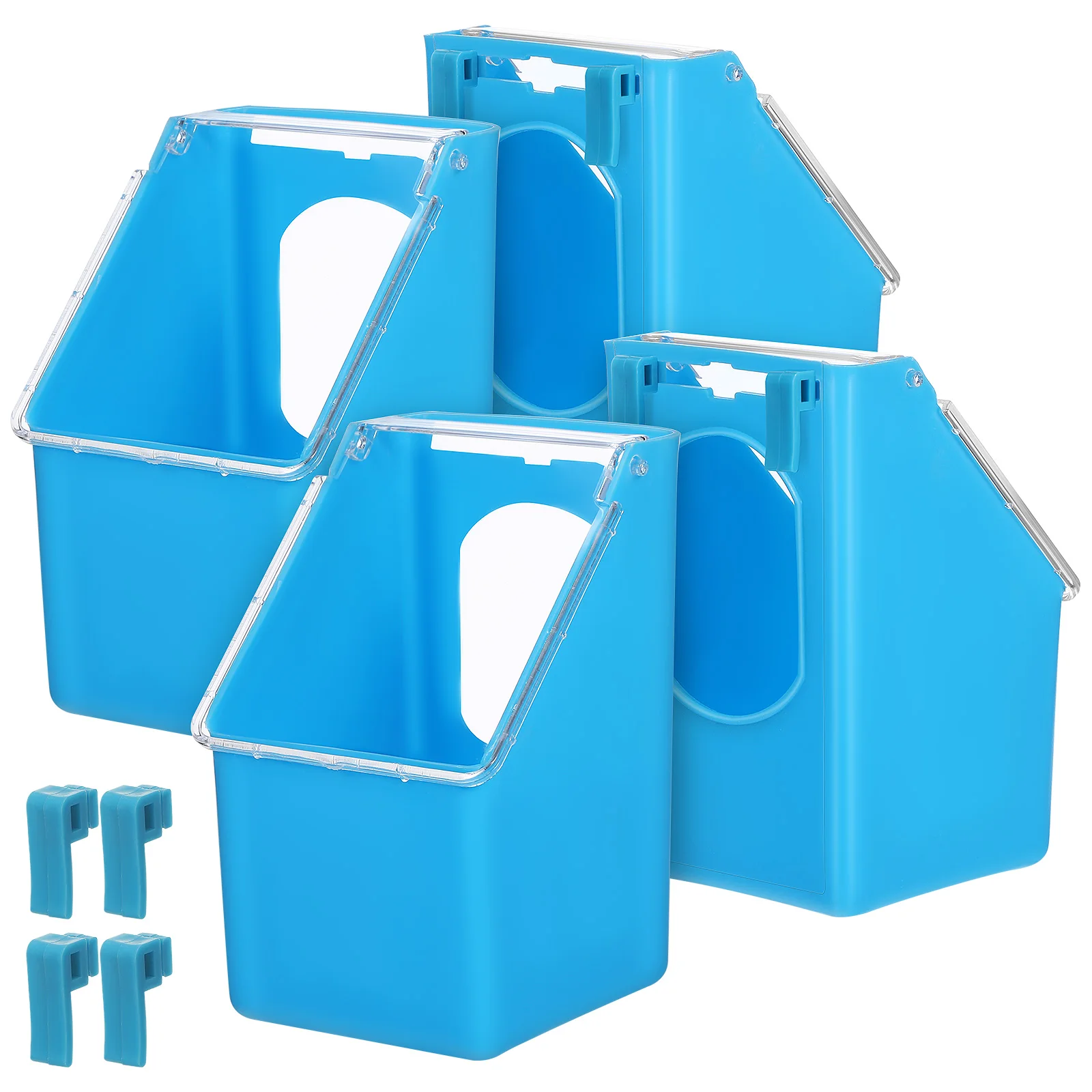 

4pcs Hanging Box Feeder Blue Pigeon Food Dispenser Cage Large Capacity Bird Feeders Easy Clean Multi Function Plastic Quail