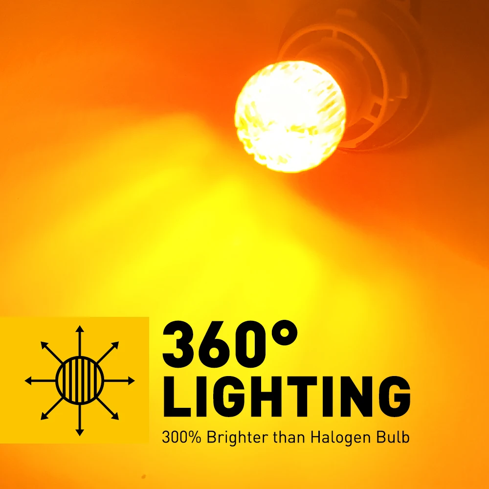 2X AUXITO 300% مصباح LED أصفر ساطع 1156 P21W BA15S BAY15D T20 7440 W21W 7443 بدوره عكس DRL Canbus أضواء الإشارة 12V 3030SMD 360