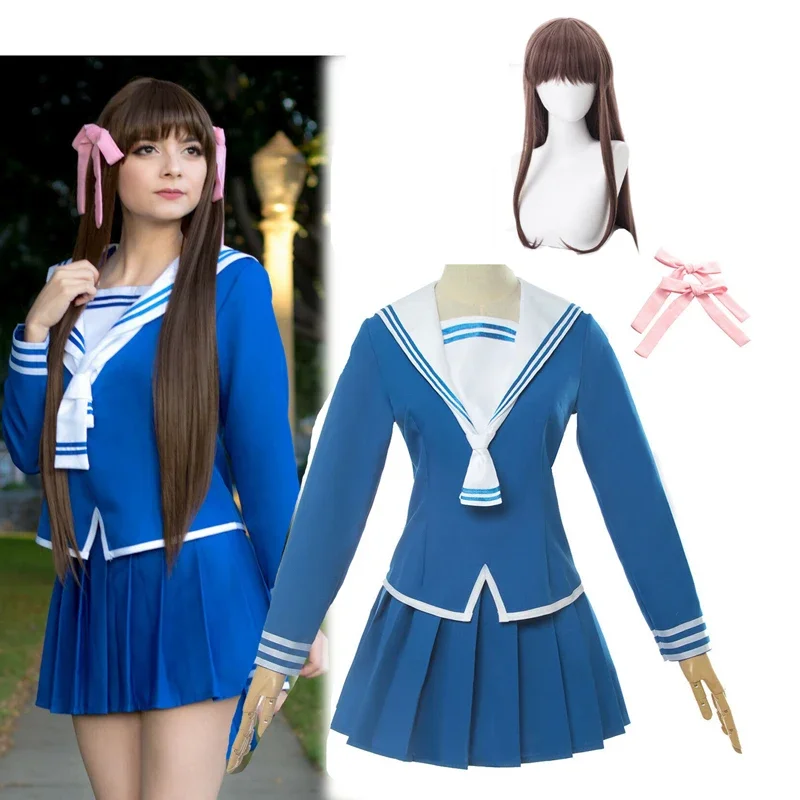 Anime Fruits Basket Cosplay Costume Tohru Honda Cosplay Student Uniform JK Uniform Set Top Skirt Tohru Honda Wig Sailor Costume