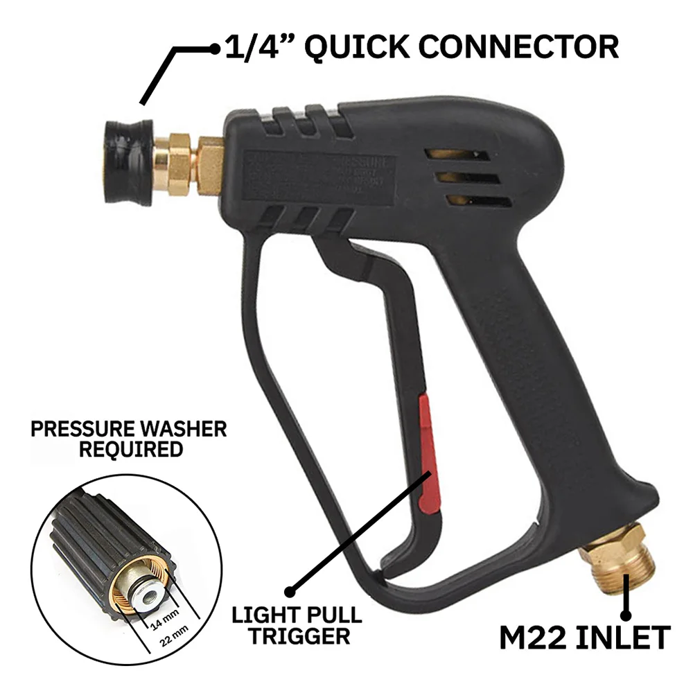 4000Psi Pressure Washer Gun Replacement M22-14 Inlet Compatible with Snow Foam Cannon Equipped with 1/4” Quick Connector Coupler