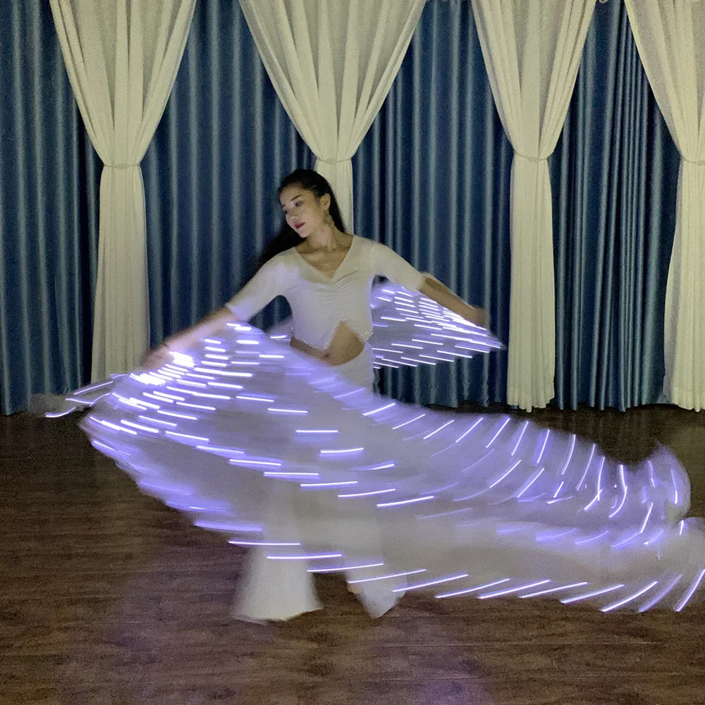 White LED Silk Fold Light Fan, Belly Dance, Christmas, Halloween Party, Cosplay Costume Shows, BellyDance, Stage Performance