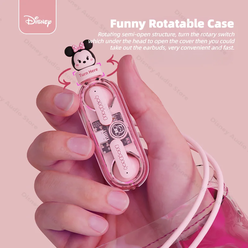 Disney Mickey Minnie auricolari TWS Wireless Bluetooth 5.3 cuffie cuffie da gioco con cancellazione del rumore custodia di ricarica girevole RGB