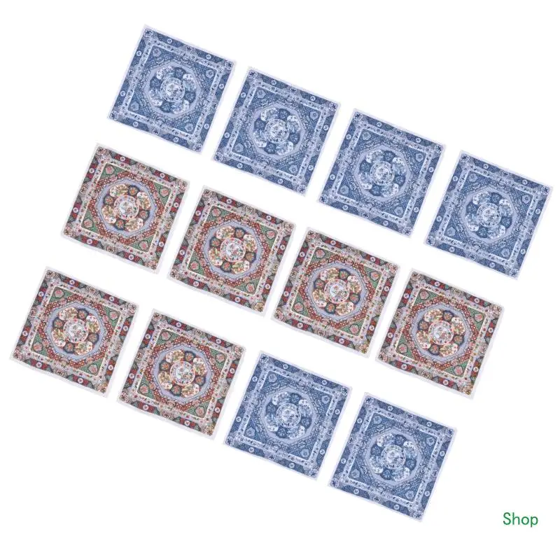 Trang Sức Giọt 12 Chiếc Khăn Tay Khăn Vintage In Khăn Choàng Nữ Vuông Kerchief Chính Thức Nhân Dịp Khăn Tay Bỏ Túi Bộ Khăn