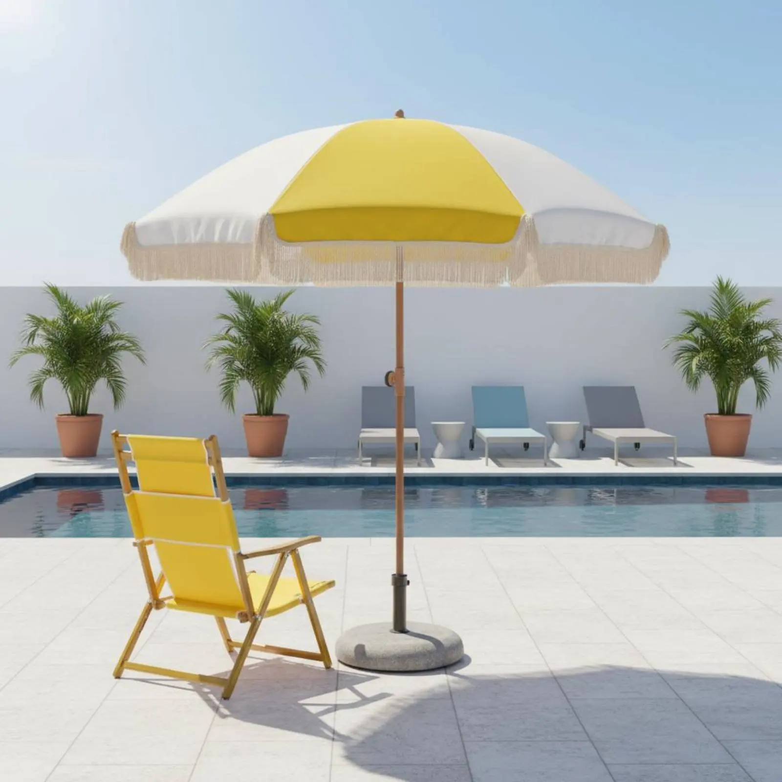 

Tassel Beach Umbrella Water Resistant Swivel Pole Umbrella Market Sunshade