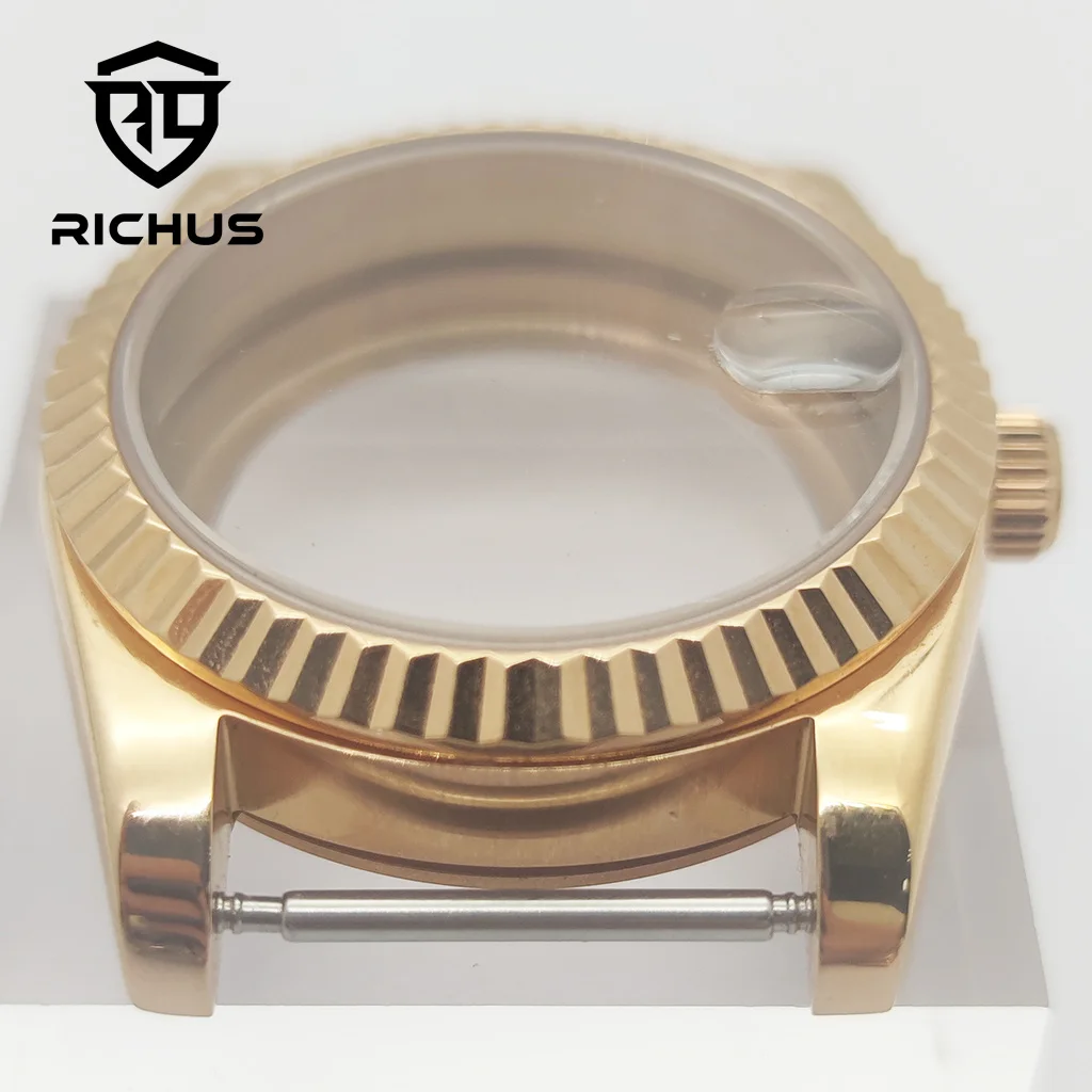 Корпус RICHUS NH35 36/39 мм из розового золота, сапфировое стекло, подходит для NH34 NH35 NH36 ETA2824 PT5000 Miyota8215-DG, аксессуары для часов с механизмом