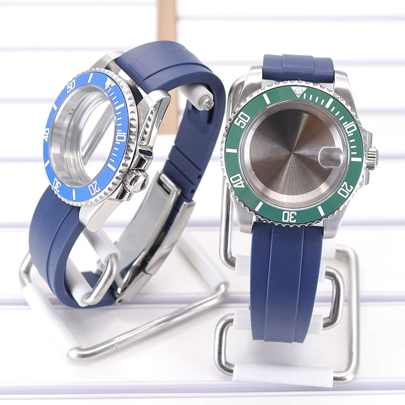 40mm Steel Dive Watch Case Blue Rubber Bracelet For Seiko NH35 NH36 NH38/34 Miyota 8215 ETA 2824 Movement 28.5mm Dial Submariner