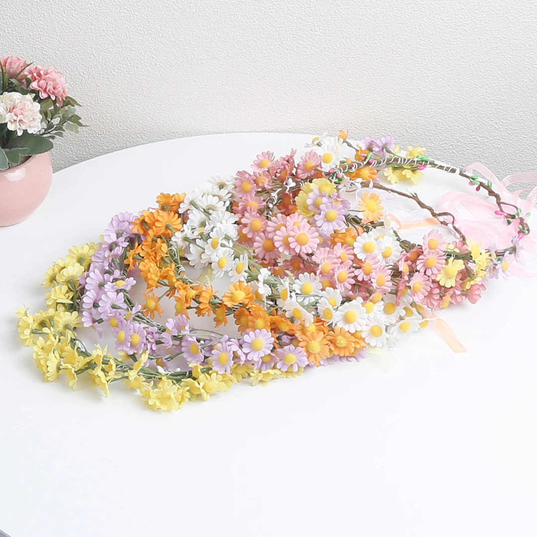 Women Beach Headband Floral Hair Lady Girls Bride Colorful Flower Headband Floral Head Wreath Garlands Beach Hair Accessories