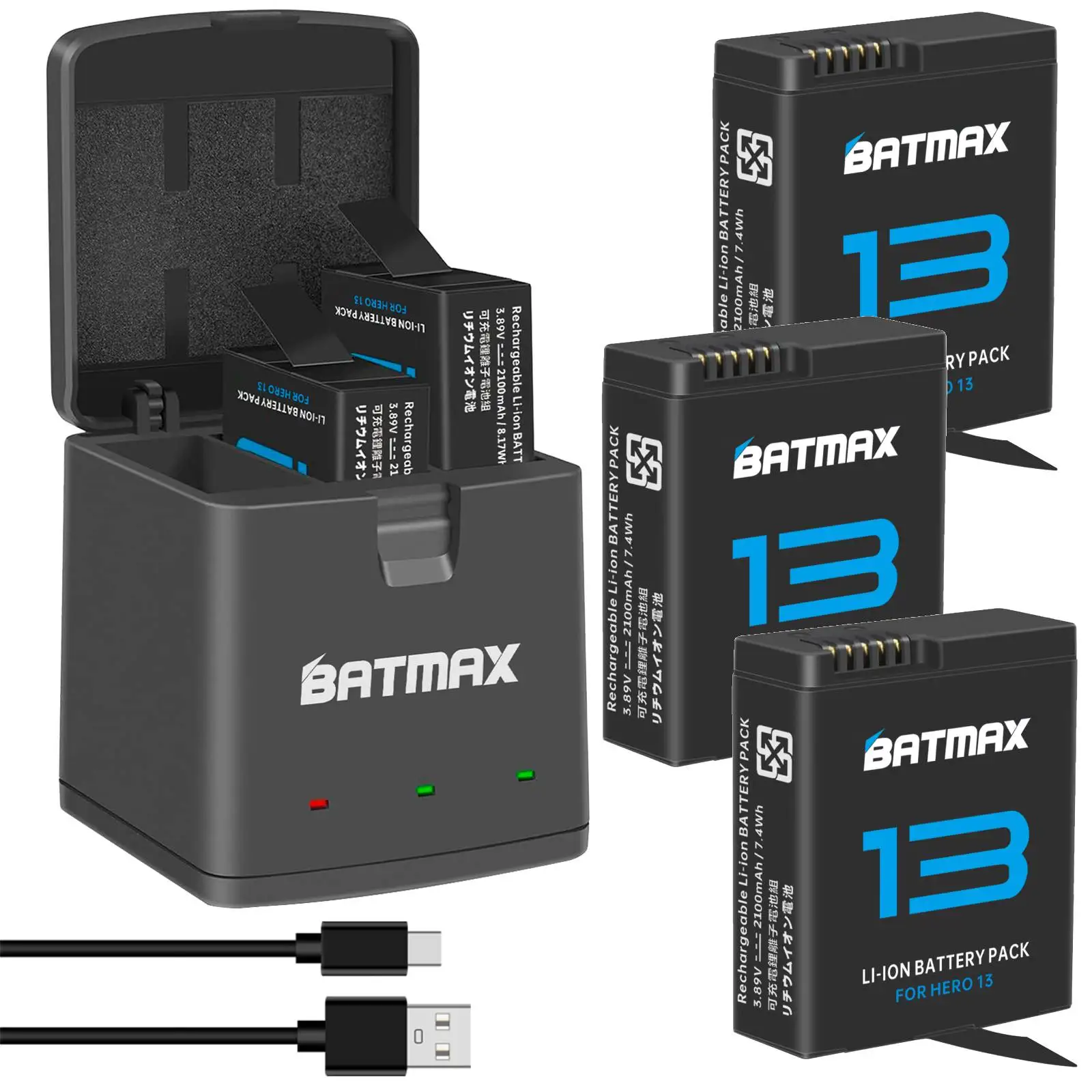 Batmax 2100mAh New hero 13 Battery + 3 Slots Storage Box Charger for Gopro Hero 13 Black Sport Camera Accessories