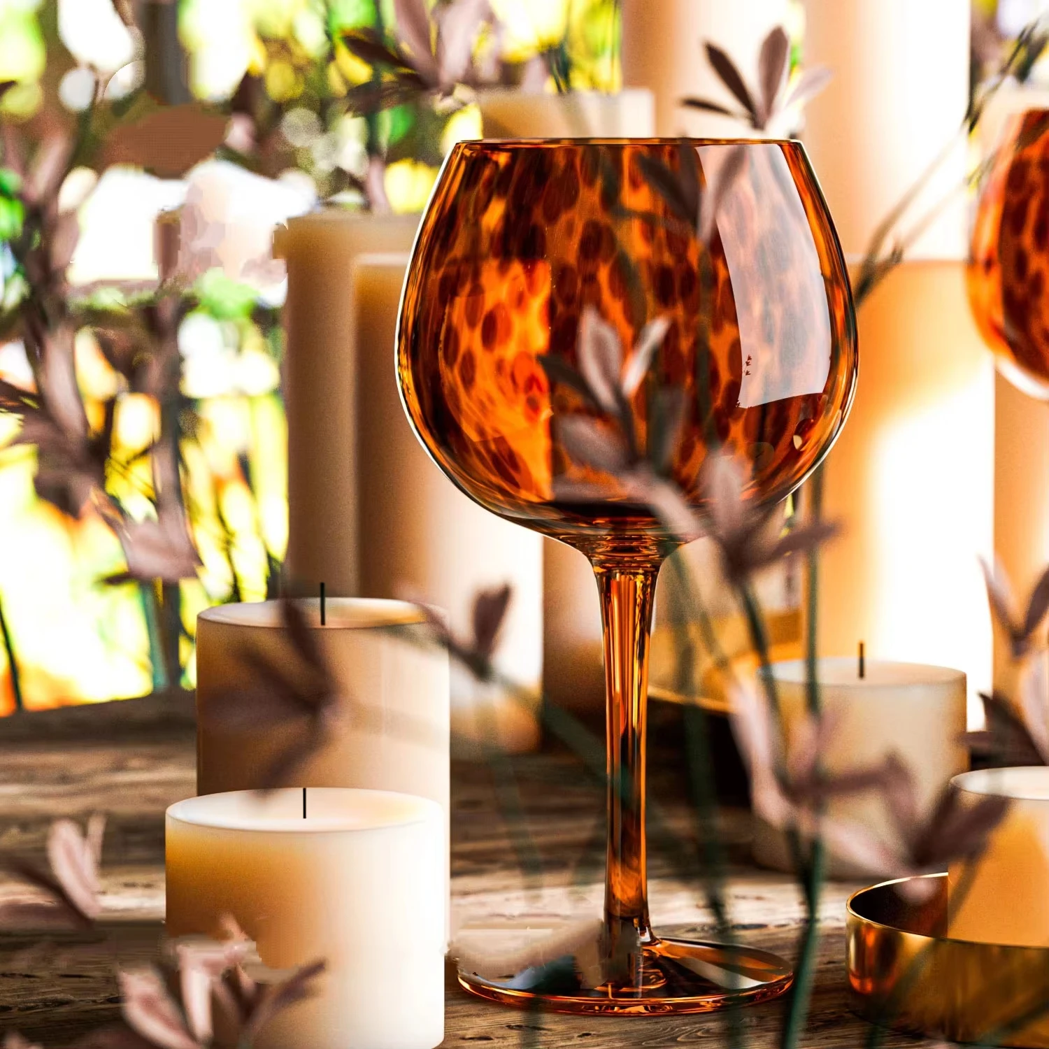 Creative Amber Leopard Print Handmade Crystal Red Wine Glass Burgundy Bordeaux Goblet Art Apple Cup Whiskey Drinkware