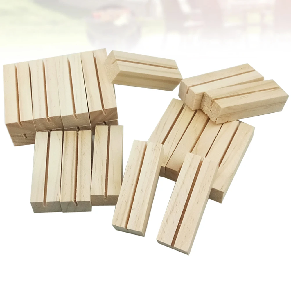 20pcs Desktop Note Holder Picture Table Photo Stand Business Card ID Menu Flat Base Wood Rectangle Design Wedding Party