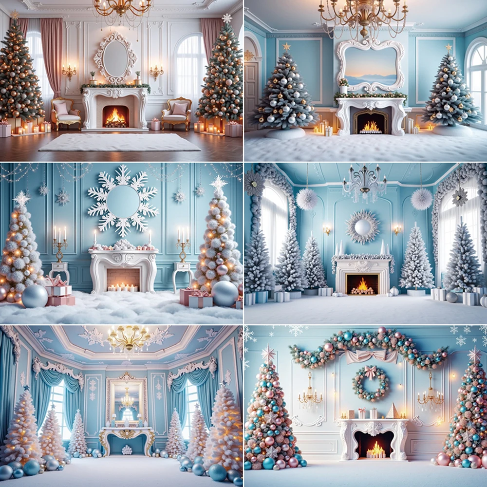 

MOON.QG Luxury Large Christmas Tree 2025 Background Balls Fireplace Living Room Backdrop Children Studio Photocall Accessories