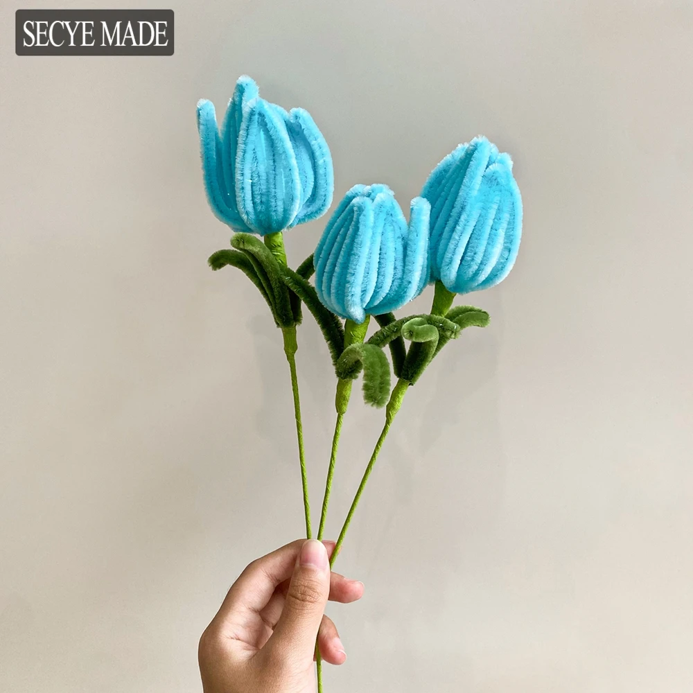 

1PC Blue Handmade Tulip Bouquet Artificial Flower Arrangement Decoration for Home Creative Handicrafts New Year Gift Wedding K89