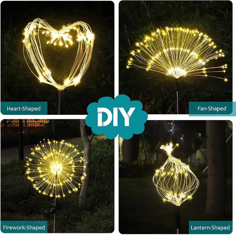 Solar Fireworks Light Outdoor Garden Lights DIY Home Decoration Waterproof Grass Globe Dandelion Lamp for Lawn Landscape Garden