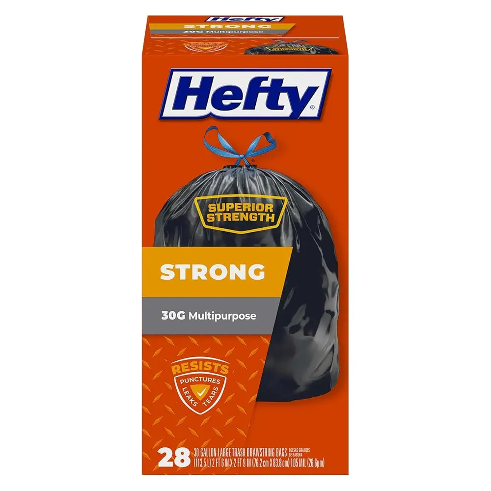 

Strong Large Trash Bags, Black, 30 Gallon, 28 Count