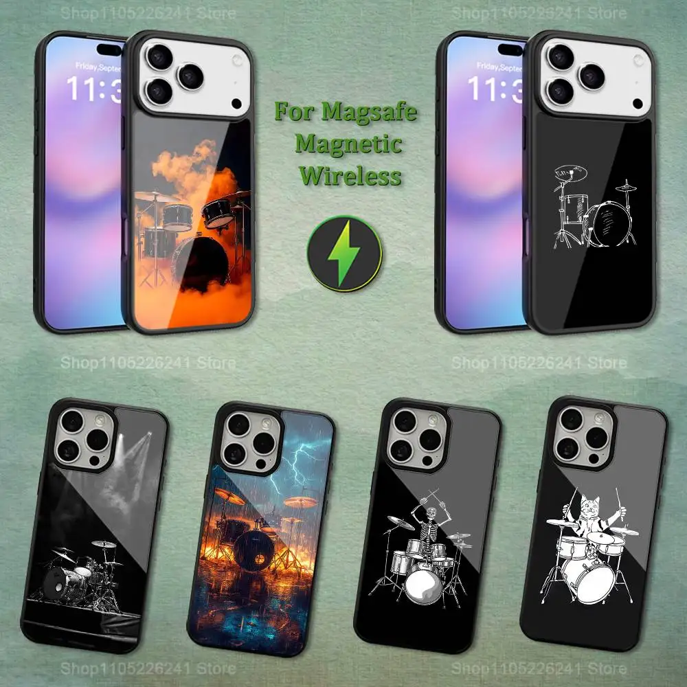

Black White Art Drum Phone For iPhone 17,14,11,15,16,13,12,Pro,Max,For Magsafe,Plus,Mini, Magnetic Wireless Charging Case