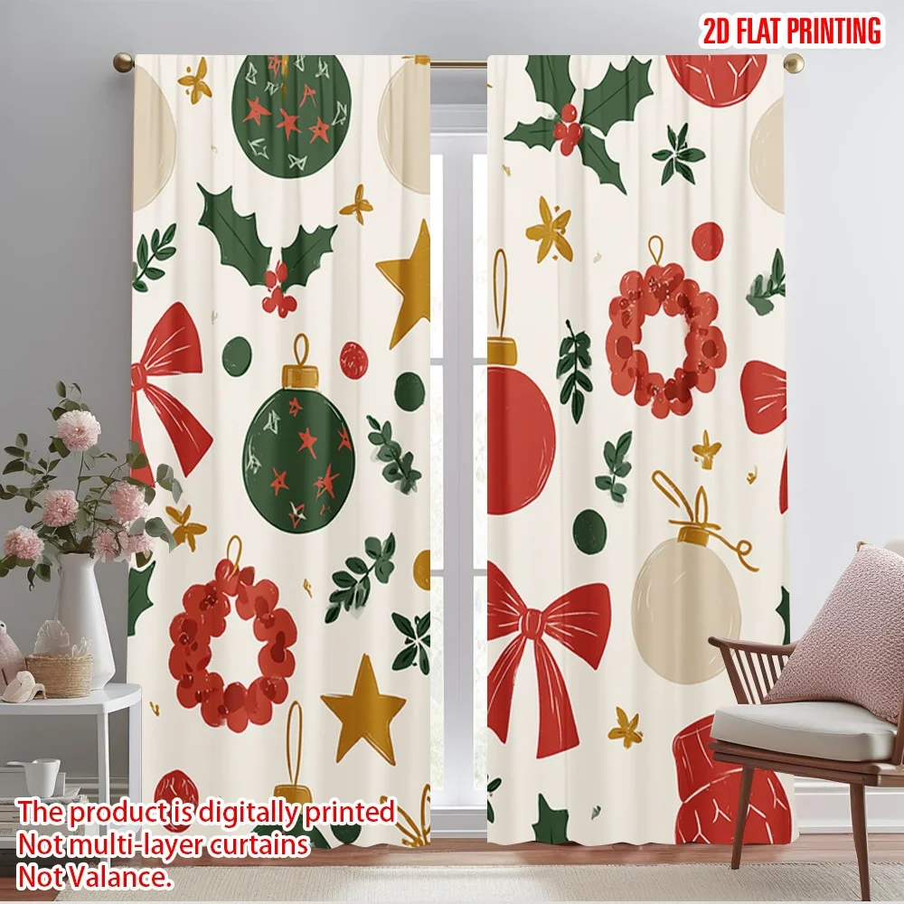2pcs,2D plane printing Pattern Curtains Christmas ornament1 Polyester Fabric (without rod) Home Decor Use for Living Room &