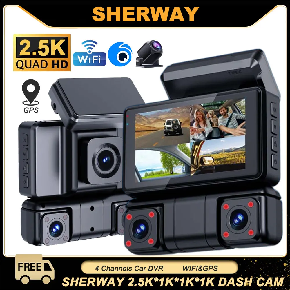 

4 Channel Dash Cam 360° View 4*1080P Front and Rear Left Right Wi-Fi GPS Dash Camera for Cars 24h/7 Parking Mode DVR Registrator
