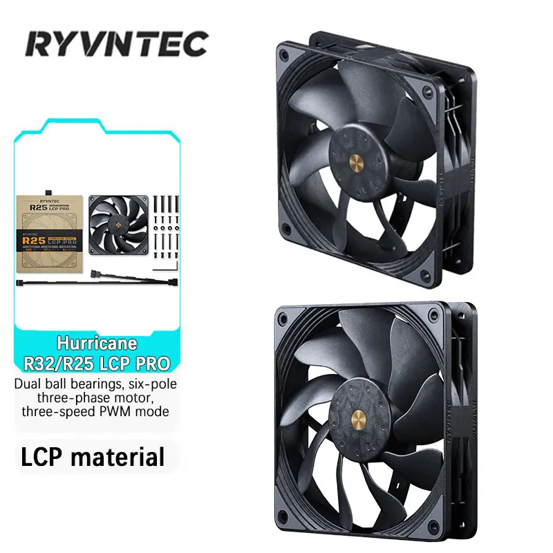 RYVNTEC Hurricane R32/R25 LCP PRO 12cm Industrial Grade Case Fan 0.4 Frame Leaf Gap PWM Multi-Mode Adjustable Double Ball Bearin
