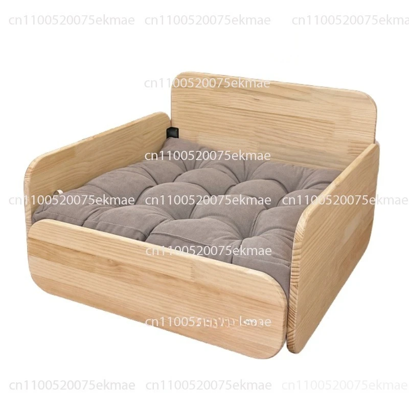Solid Wood Pet Bed for Cats & Dogs Elevated Dog Sofa with Cushion Ground Moisture-proof Teddy Bed All-Season Universal Pet House