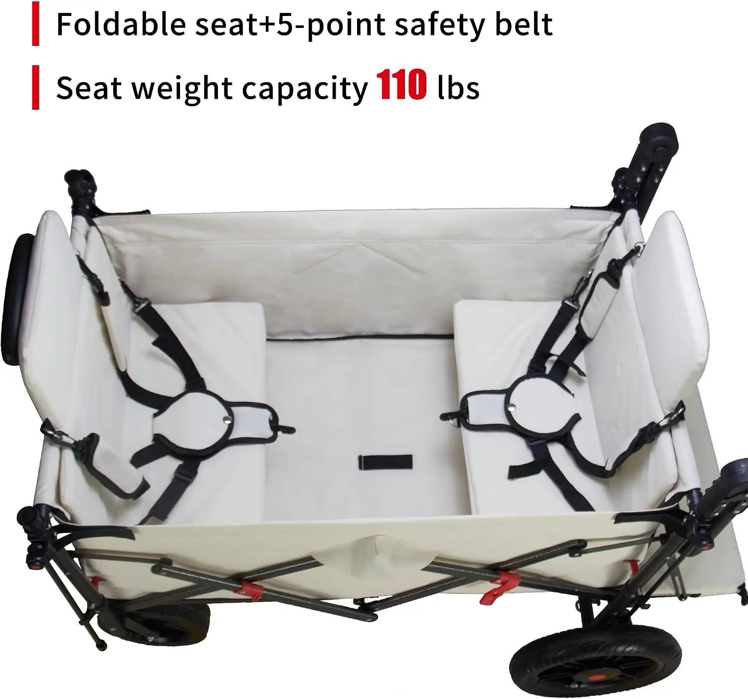 Collapsible Wagon with 2 Foldable Seats, Folding Cart with Removable Canopy, Heavy Duty Wagon 265LBS Load Capacity for Camping G
