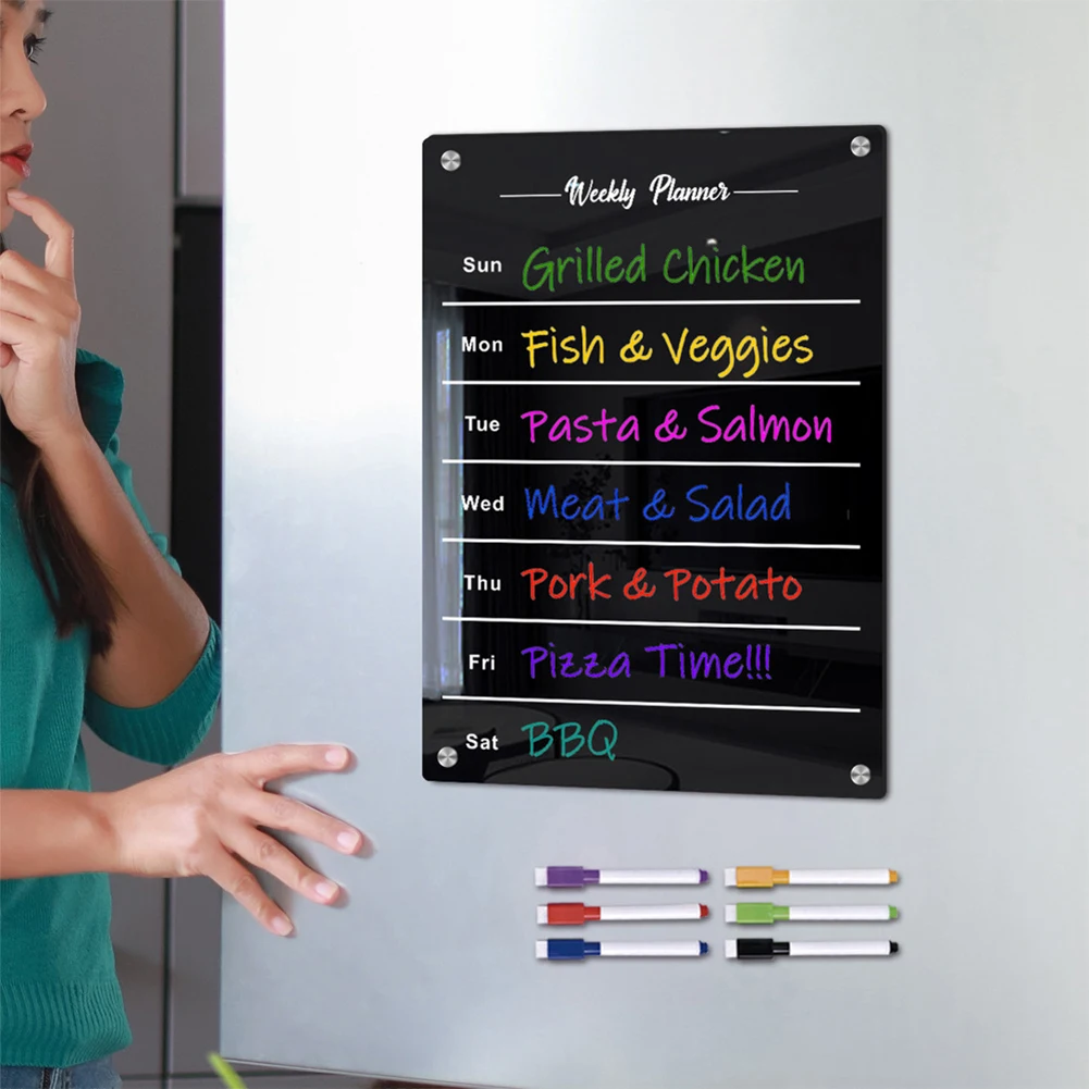 11.69x16.5inch Acrylic Magnetic Dry Erase Board For Fridge Magnet Week Calendar With 6 Color Pens For Home Office Dropship