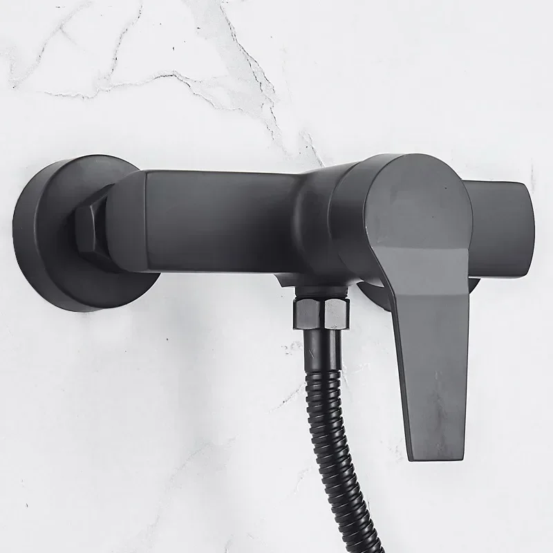 Black Wall-Mounted Shower Mixer Faucet - Single Handle Hot/Cold Water Control Valve for Household Bathroom Accessories