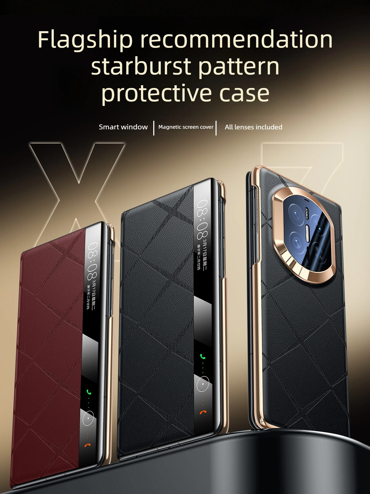 

light luxury Flip Case for Huawei Mate X7 Mate X6 Mate X5 Smart Window Starry Diamond Pattern Flip-free Full lens coverage Cover