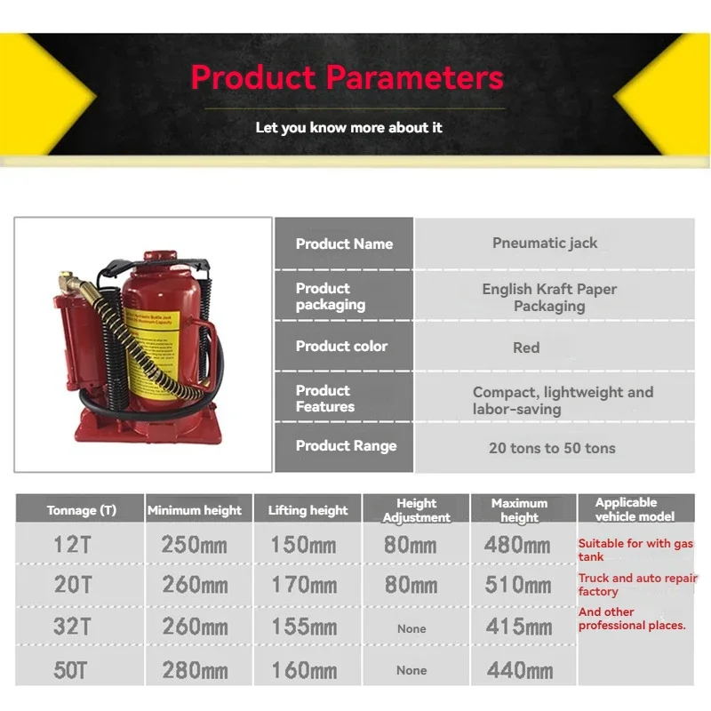 Vertical hydraulic pneumatic jack oil hydraulic pneumatic jack 20t 32 ton 50t ton factory truck