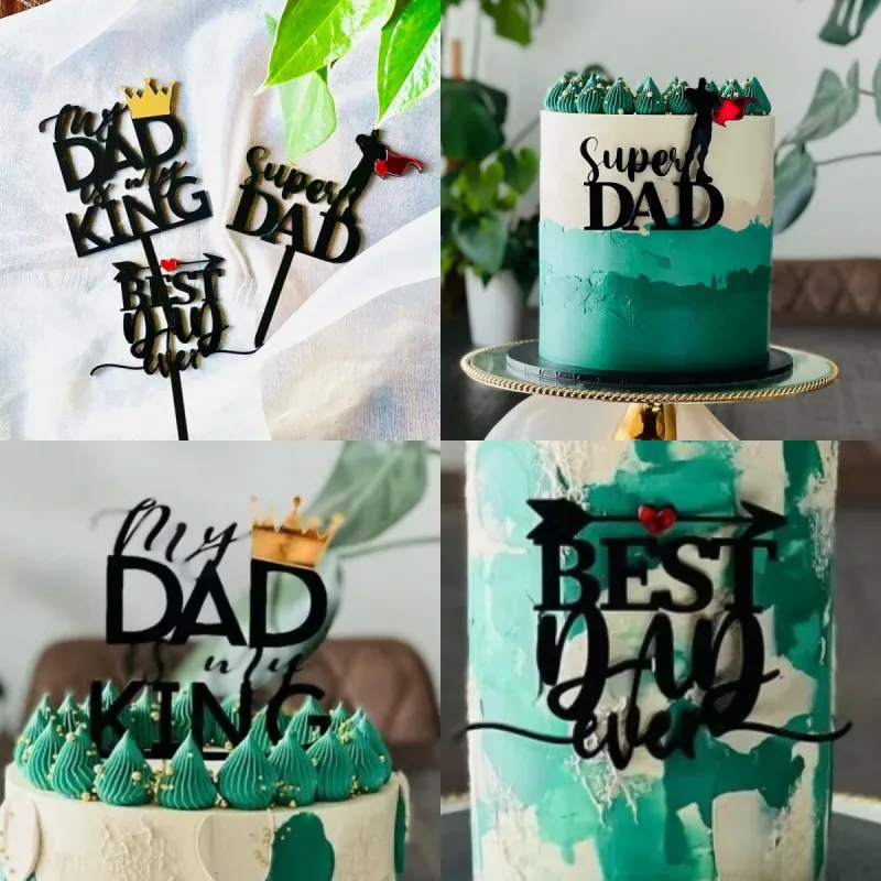 INS 33 Styles Best Dad Father's Day Cake Topper Black Hero Daddy Birthday Cake Topper for Dad Father's Day Party Cake Decoration