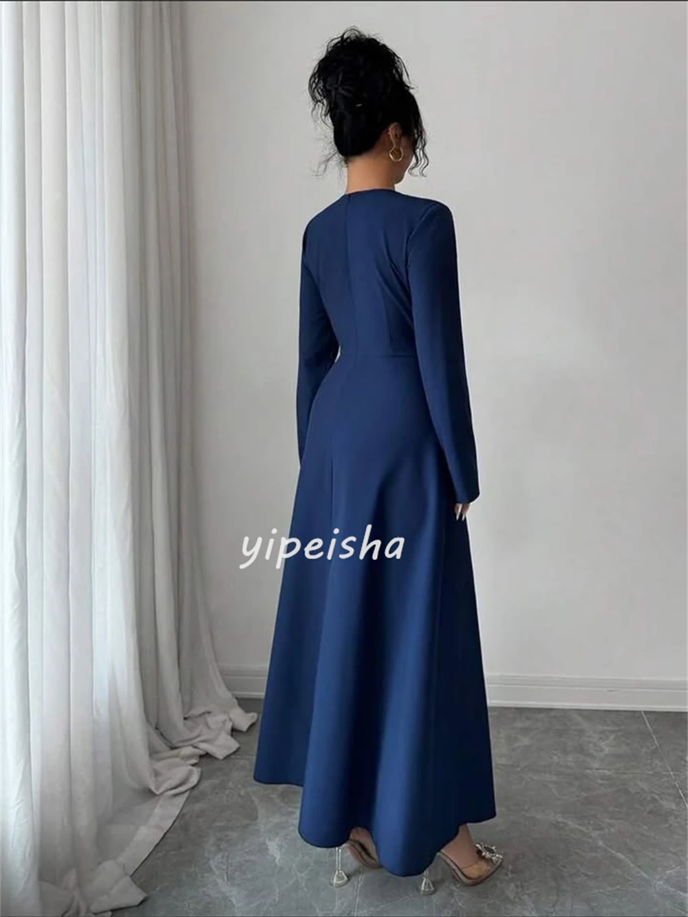 Классический трикотаж в современном стиле по индивидуальному заказу, плиссированные бисером, прямые длинные платья с круглым вырезом, платья на заказ, элегантные подходящие платья