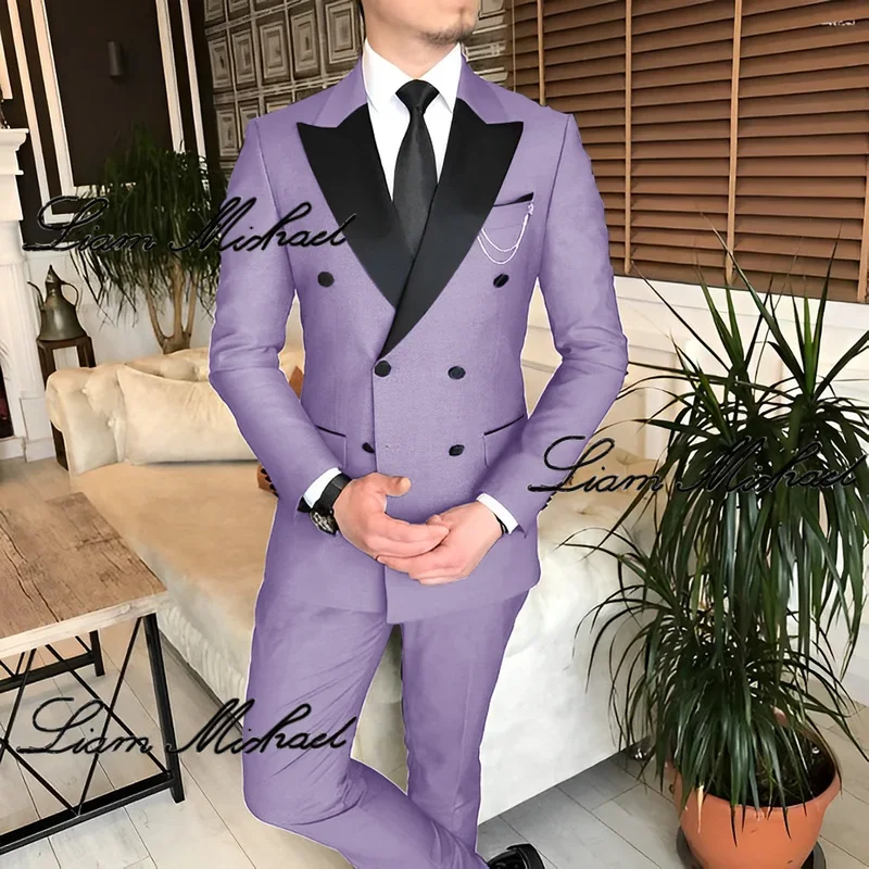 2 Piece  Formal Suit for Men Double Breasted Blazer PantsSet Business Office Outfit Wedding Groom Tuxedo Party Dress