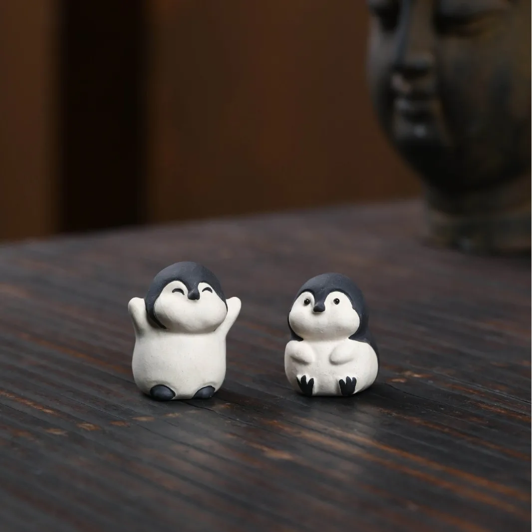 Yixing Purple Pet Cute Penguin Ornament Sculpture Table Tea Accessories Original Mineral White Clay Can Be Nurtured