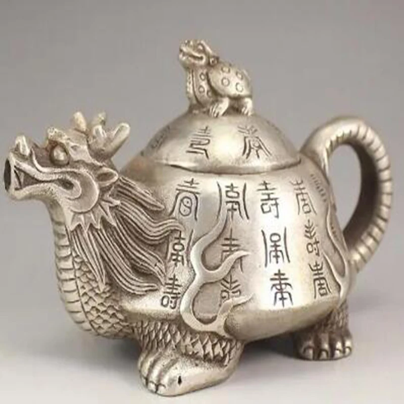 

Silver-plated white copper dragon pot Decoration kettle teapots copper pot decorative antique collection