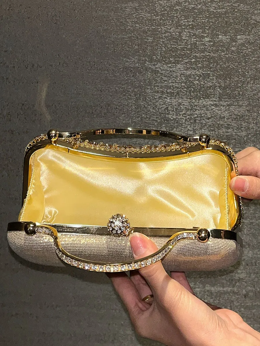 Metallische Strass-Diamant-Abendclutch mit Goldener Quaste, Luxuriöse Braut-Hochzeits-Party-Handtasche für Damen, Formelle Bankett- und Abschlussball-Tasche – Detail 4