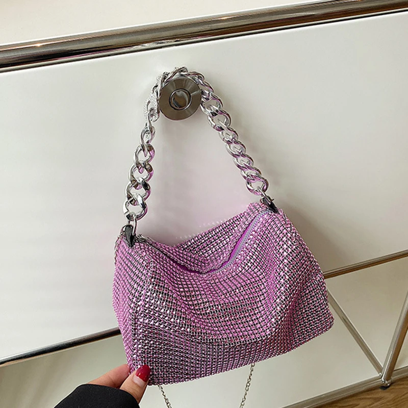 Chain Bag Women\'s Summer New Fashion Korean Version Bright Diamond Cylinder Stereoscopic Bag Full Diamond Fashion Casual Shoulde