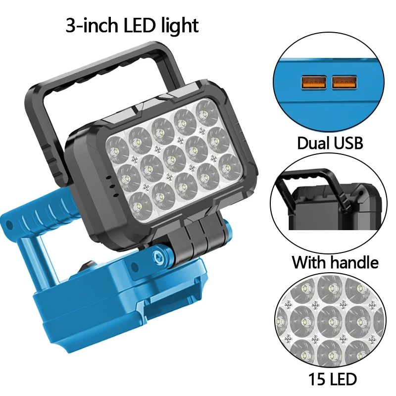 For Makita 18V Battery LED Work Light With USB Port 3 inch Portable Flashlight Flood Lights Cordless Outdoor Tool Lamp BL1830