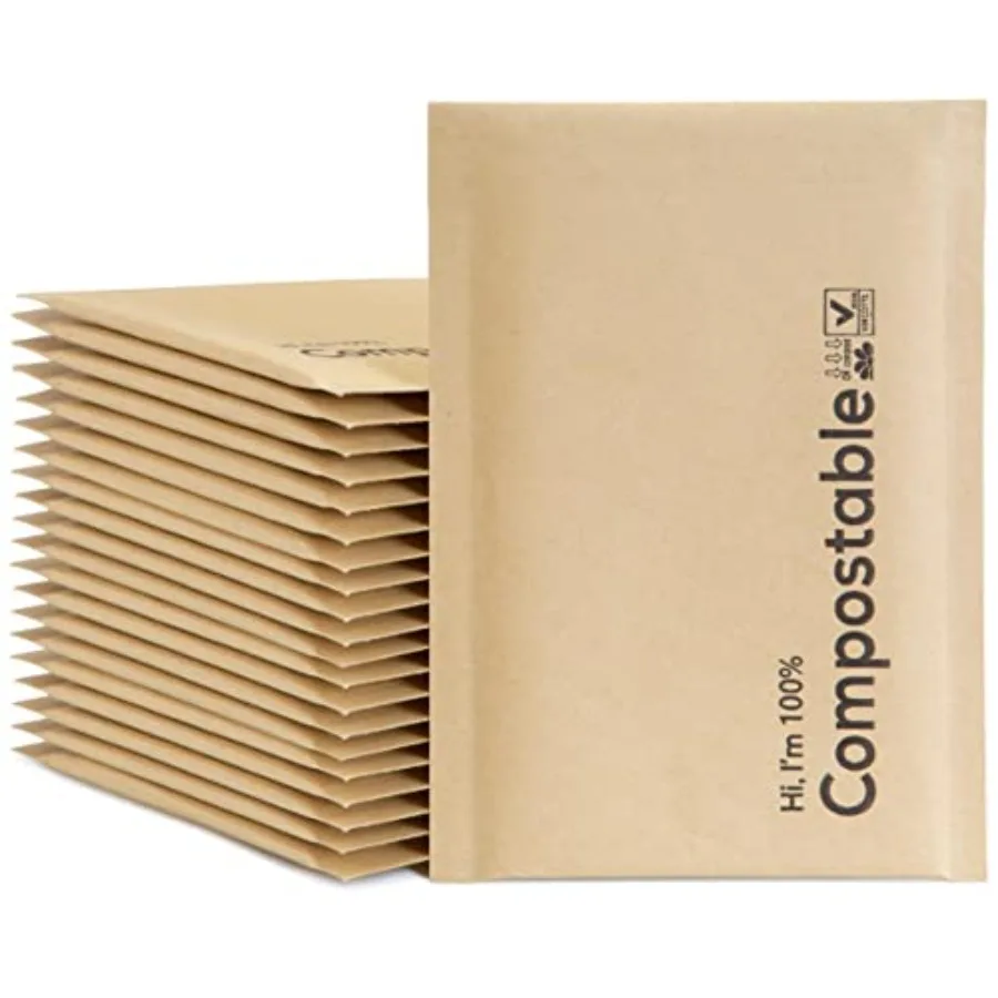 

6x10 100% Biodegradable Bubble Mailers, 25 Count Kraft #0 Compostable Padded Packaging Wrap Envelopes Pouches Eco Friendly Self