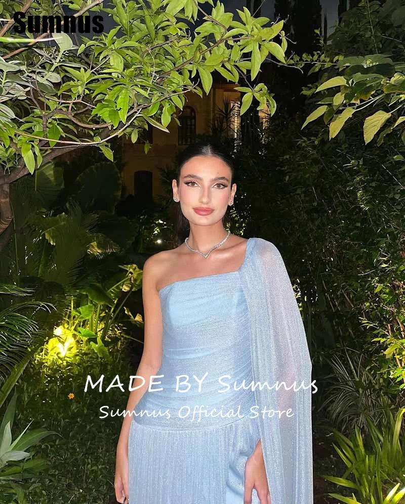 Sumnus Simple droite bleu clair robe de bal une épaule sans manches robes de soirée longueur au sol robe de soirée 2025 personnalisé