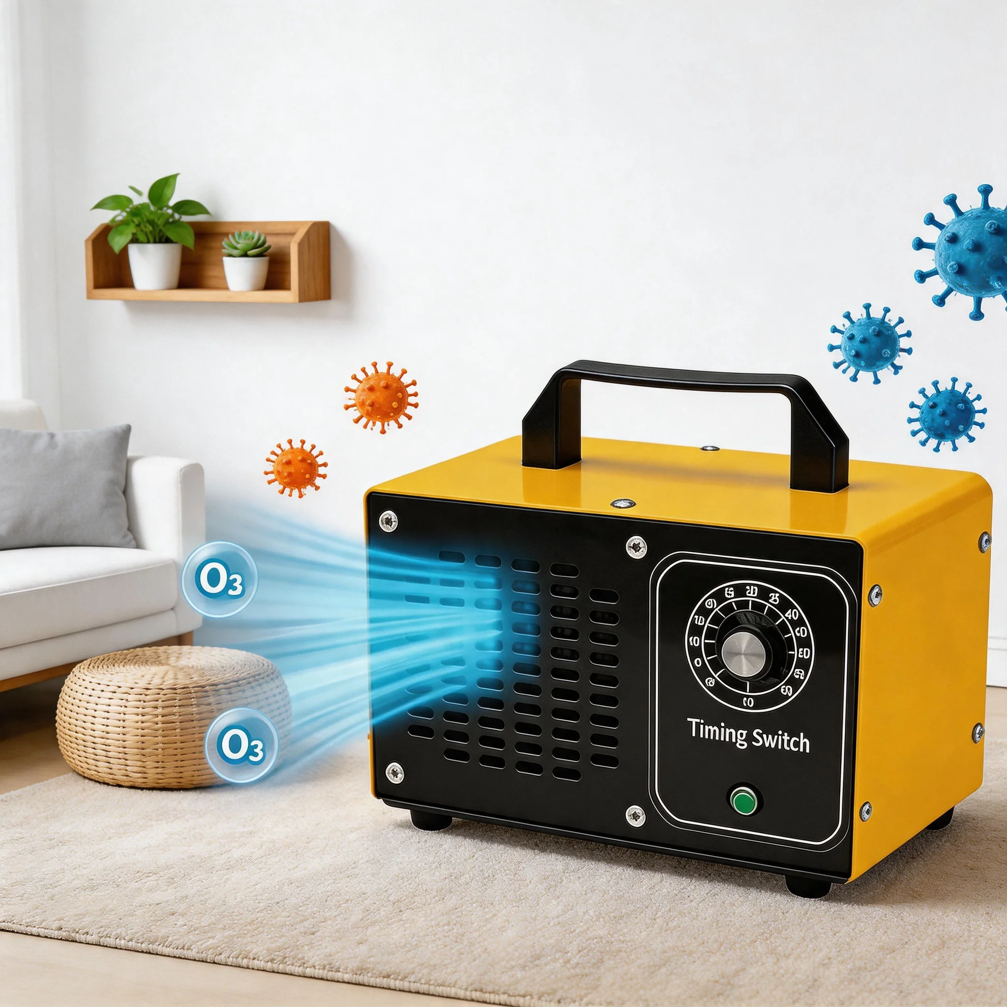 Generador de Ozono Industrial de 60 g/h, Purificador de Aire, Ionizador de O3 de 60000 mg/h, Eliminador de Olores, Desodorizante para el Hogar, Coche, Mascotas, Esterilizador de Humo, Eliminador Profesional de Formaldehído con Asa Portátil, 220 V